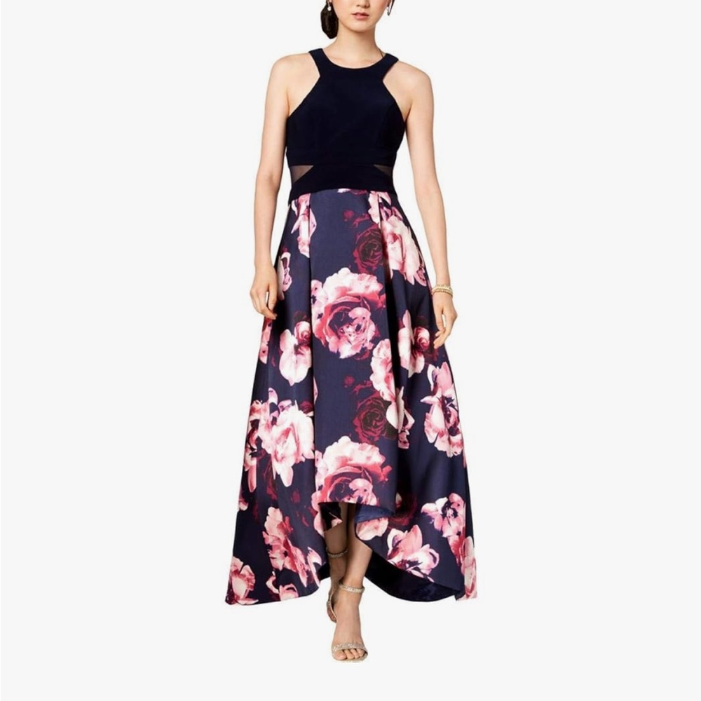 Xscape Blue and Pink High Low A-Line Dress